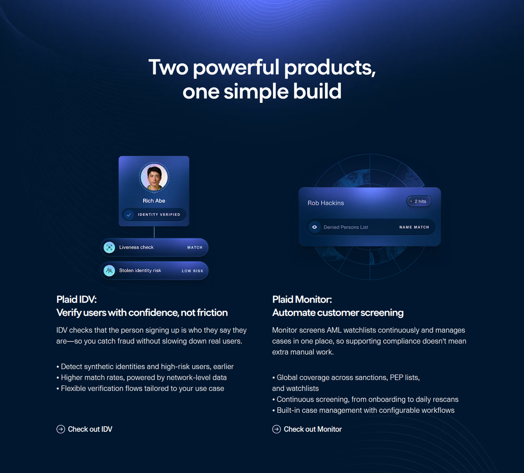 Two Powerful Products section from Plaid
