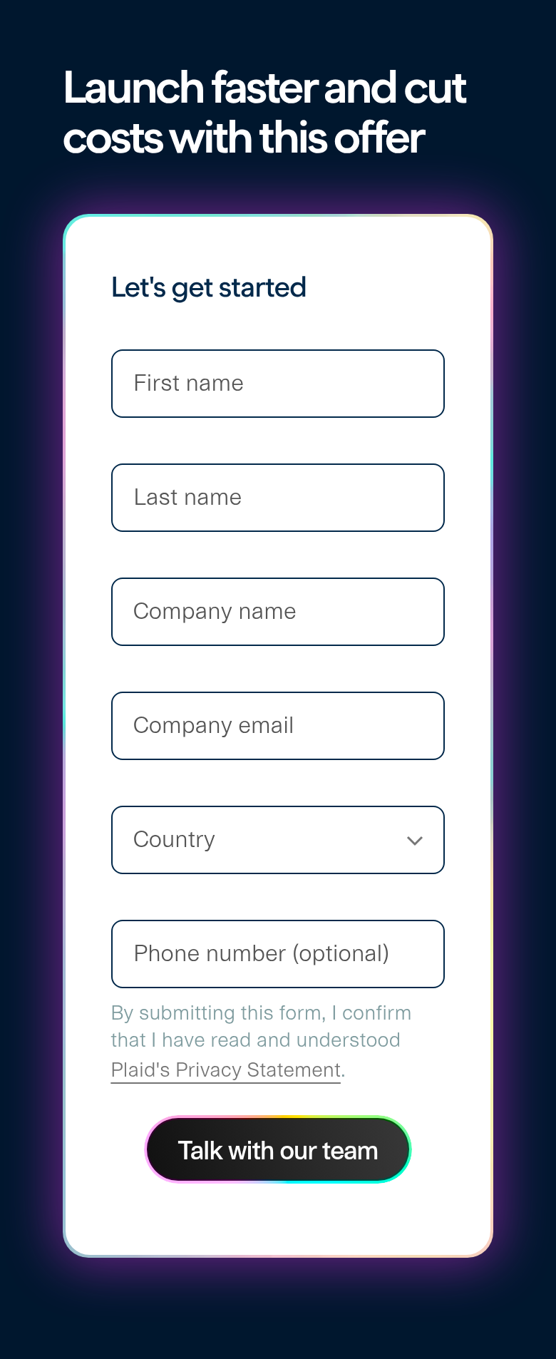 Launch Faster With This Offer section from Plaid, on a phone