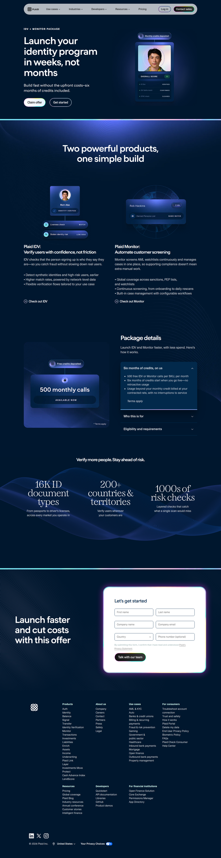 IDV + Monitor Offer page from Plaid