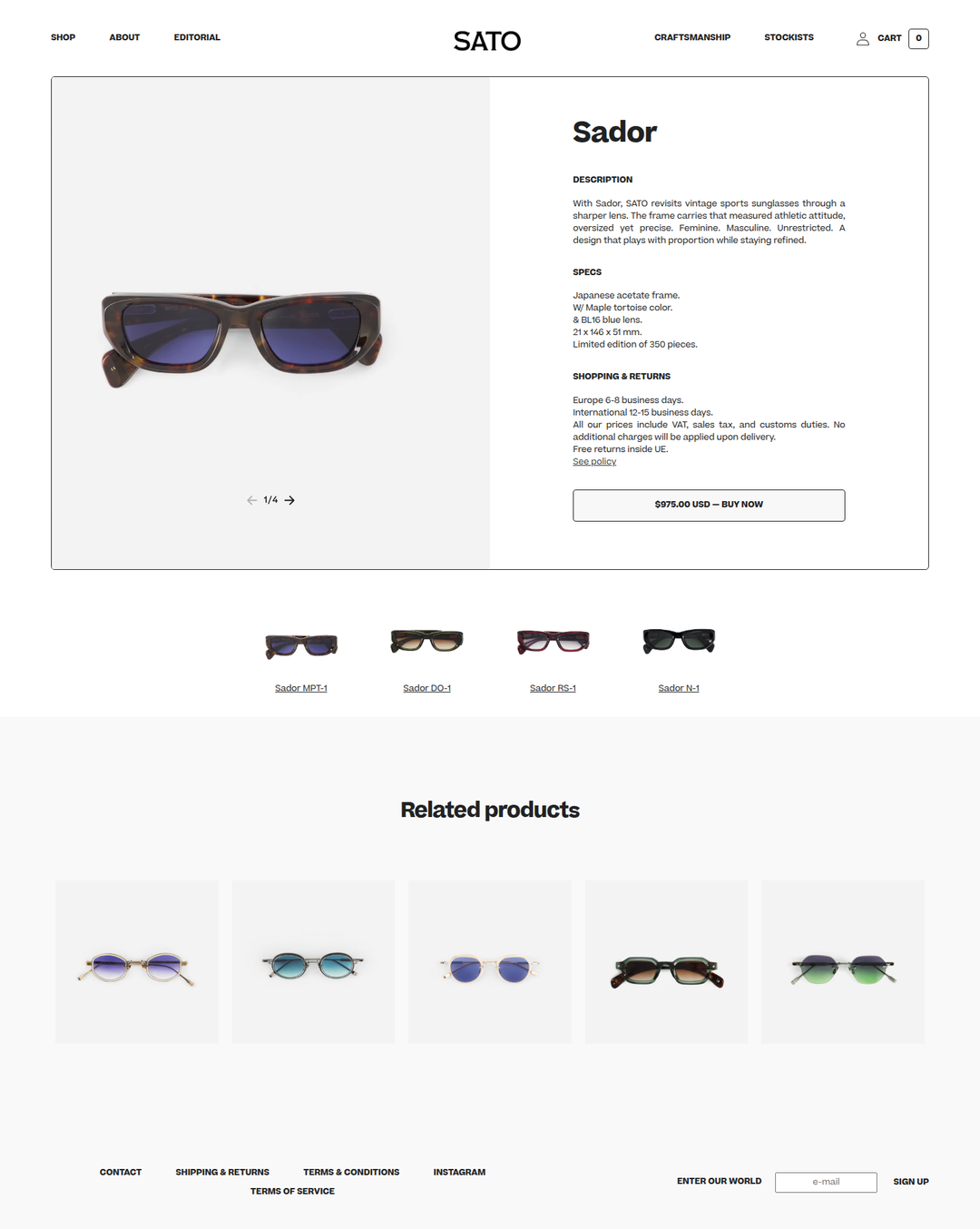 Sador page of SATO Eyewear