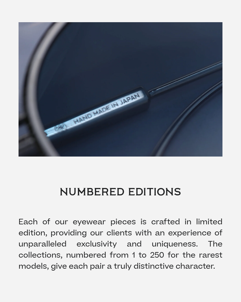 Numbered Editions section from SATO Eyewear, on a phone