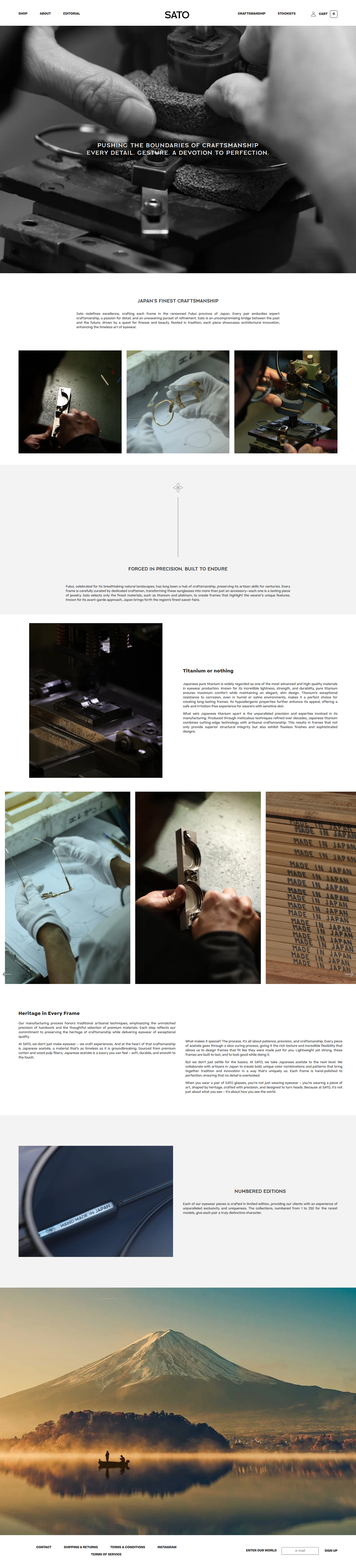 Craftsmanship page of SATO Eyewear