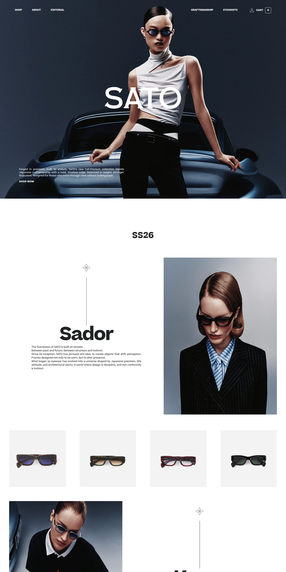 Home page of the SATO Eyewear website