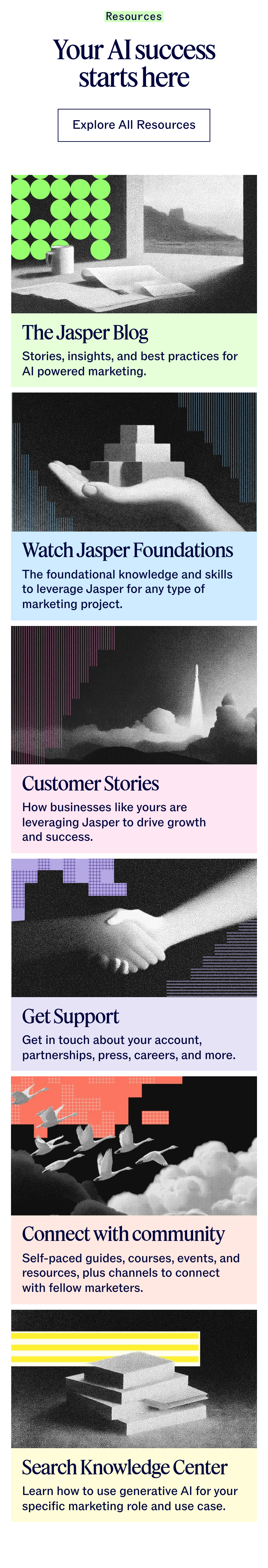 Your AI Success Starts Here section from Jasper, on a phone