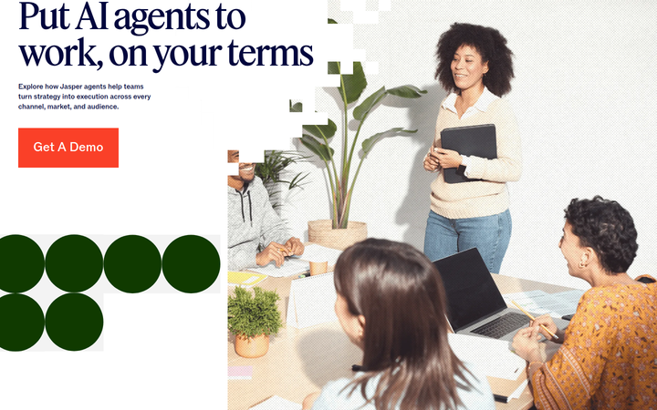 Put AI Agents to Work, on Your Terms section from Jasper