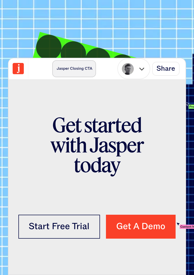 Get Started With Jasper Today section from Jasper, on a phone