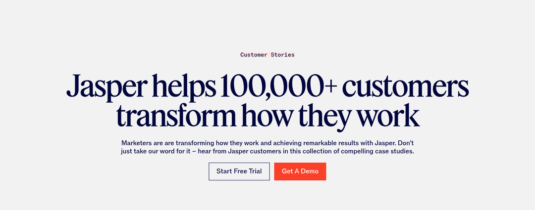 Jasper Helps 100,000+ Customers section from Jasper