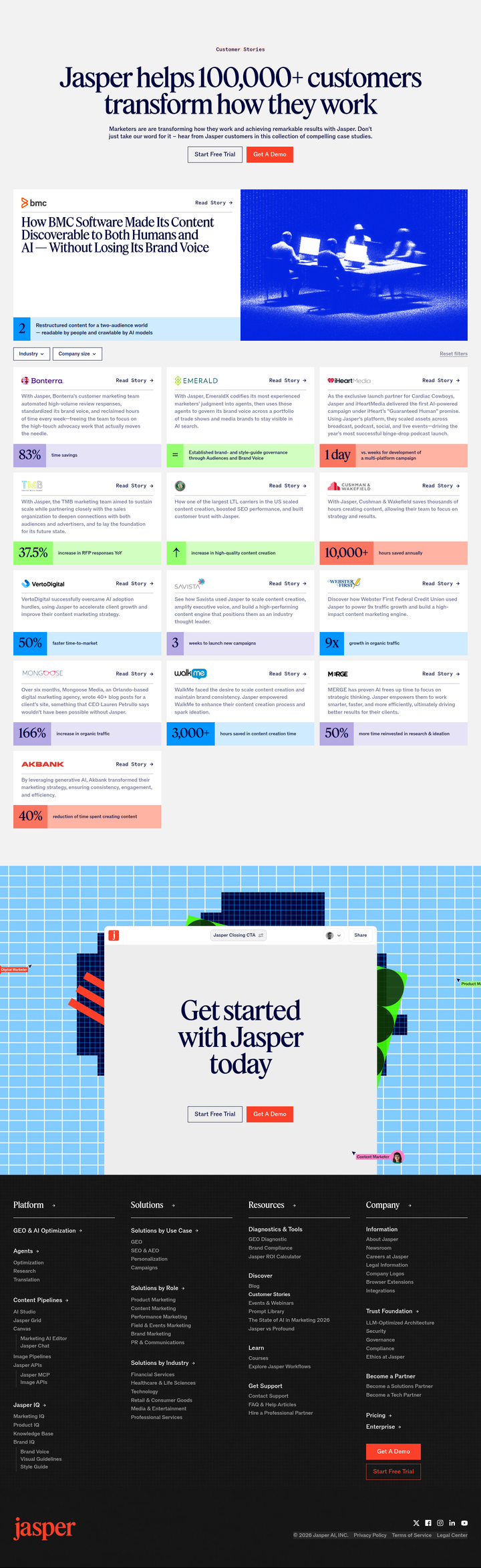 Customer Stories page from Jasper
