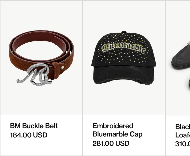 Accessories section from Bluemarble, on a phone