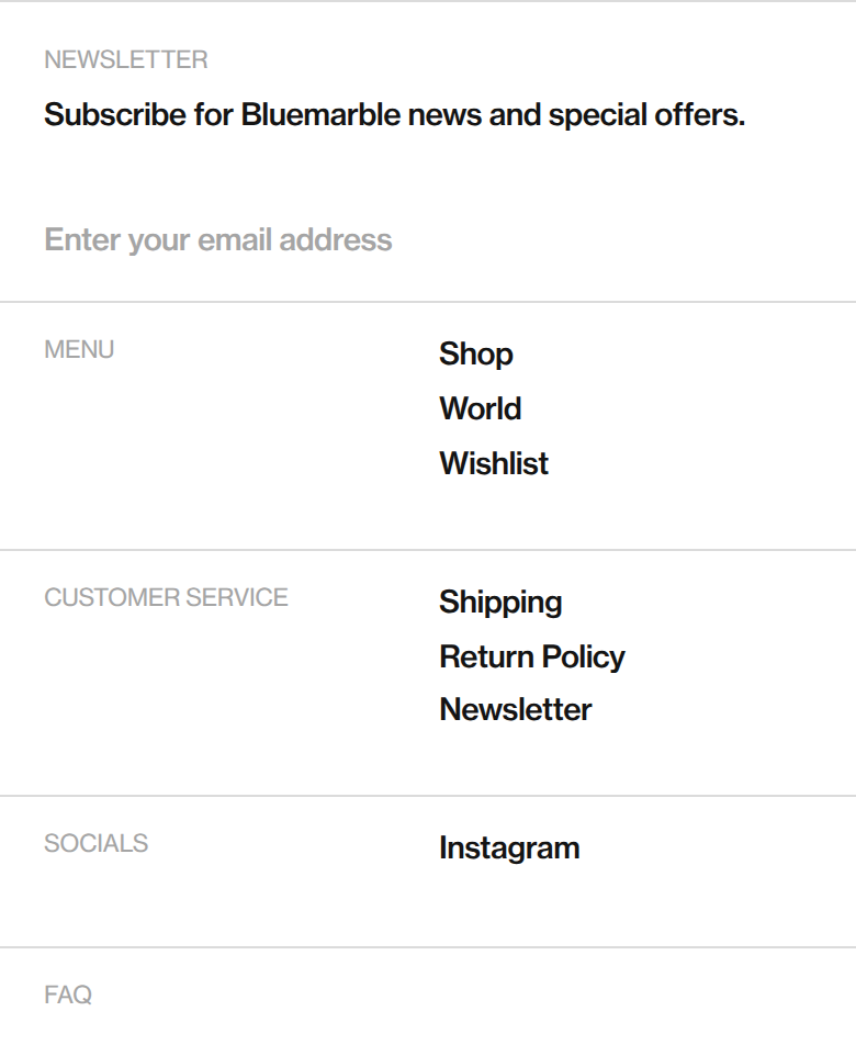 Footer section from Bluemarble, on a phone
