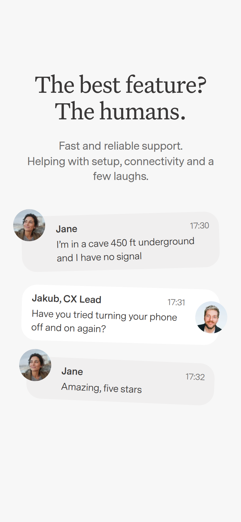 Human Support section from Popcorn, on a phone