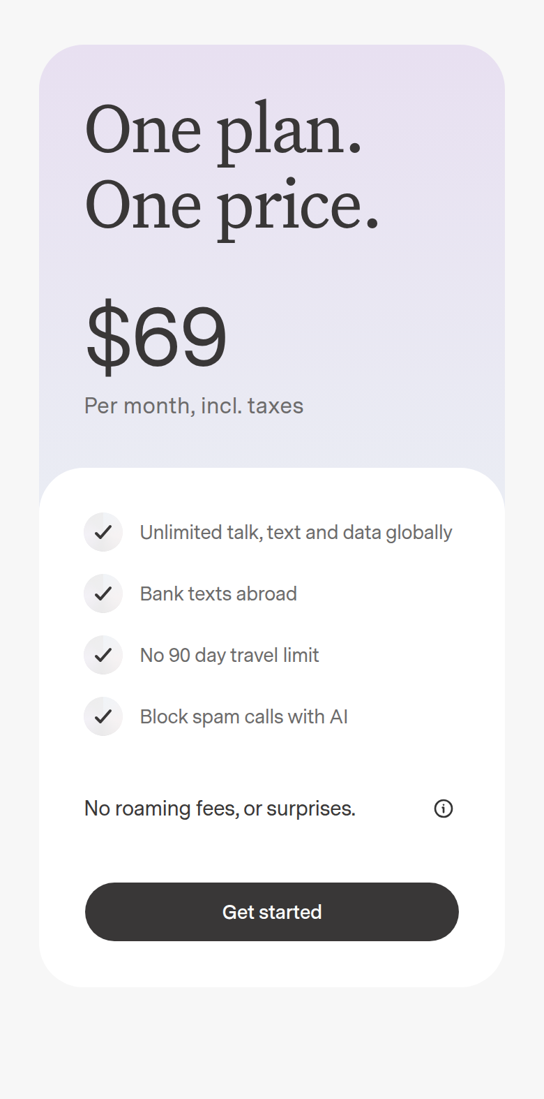One Plan, One Price section from Popcorn, on a phone