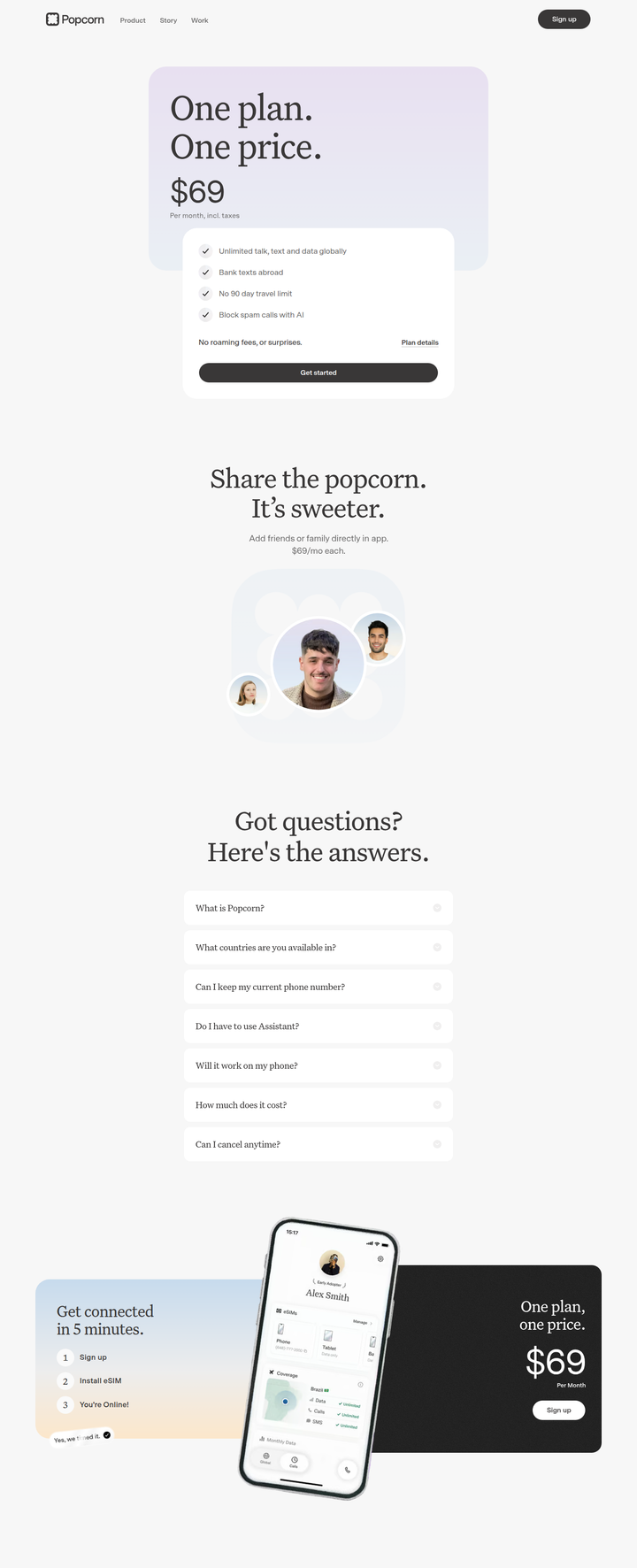 Pricing page from Popcorn