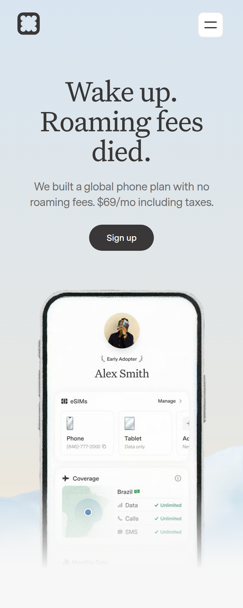 Hero section from Popcorn, on a phone