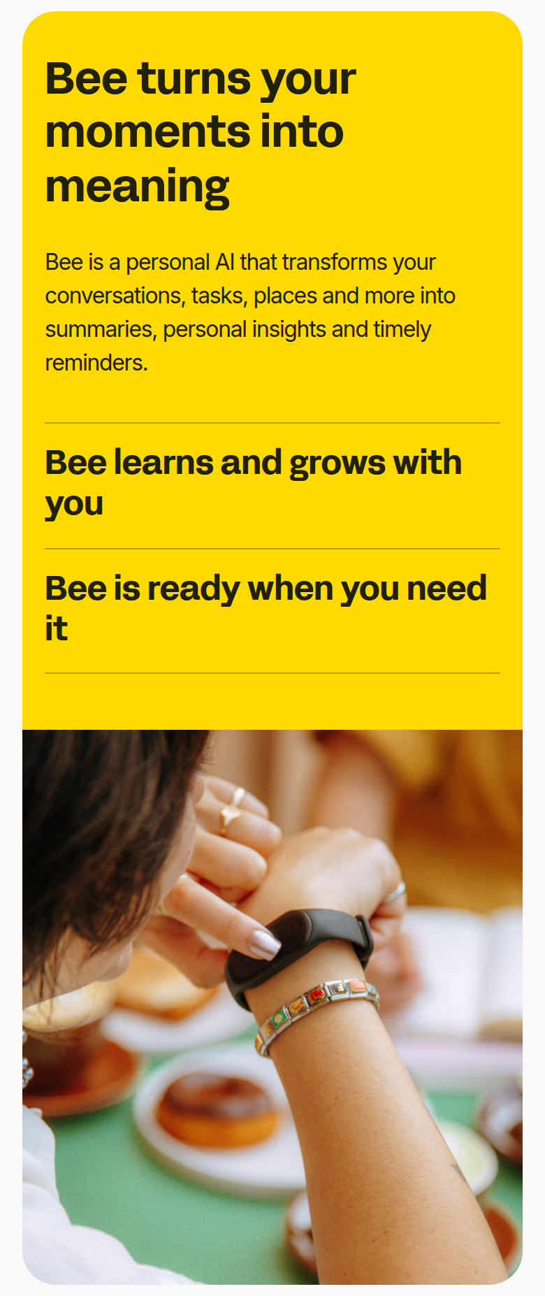 Moments Into Meaning section from Bee, on a phone