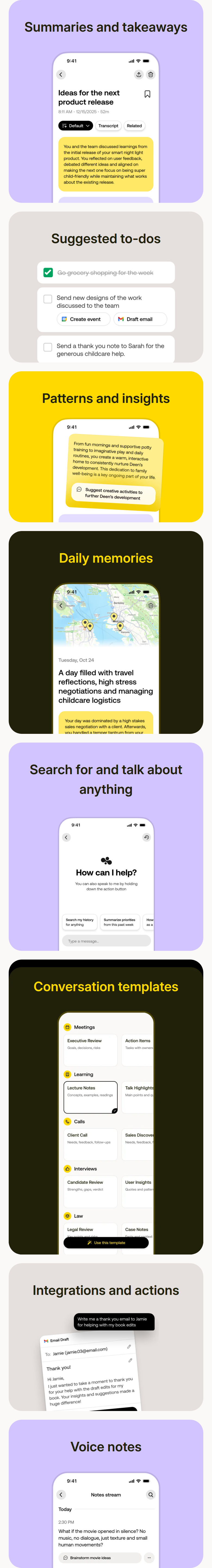 App Features section from Bee, on a phone