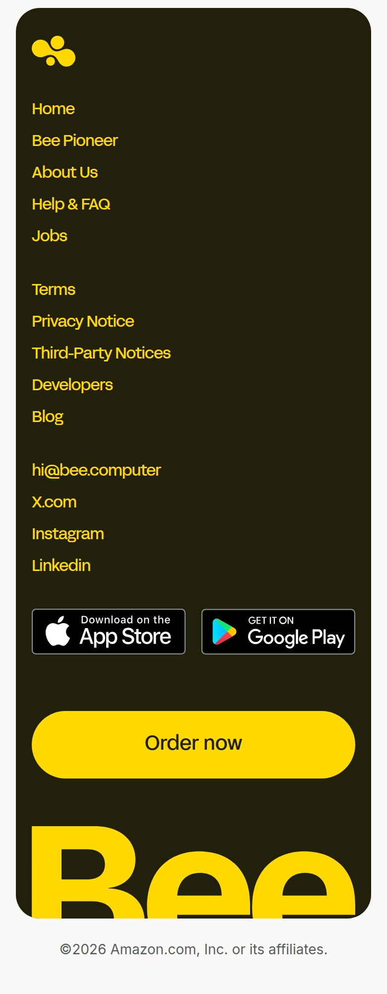Footer section from Bee, on a phone