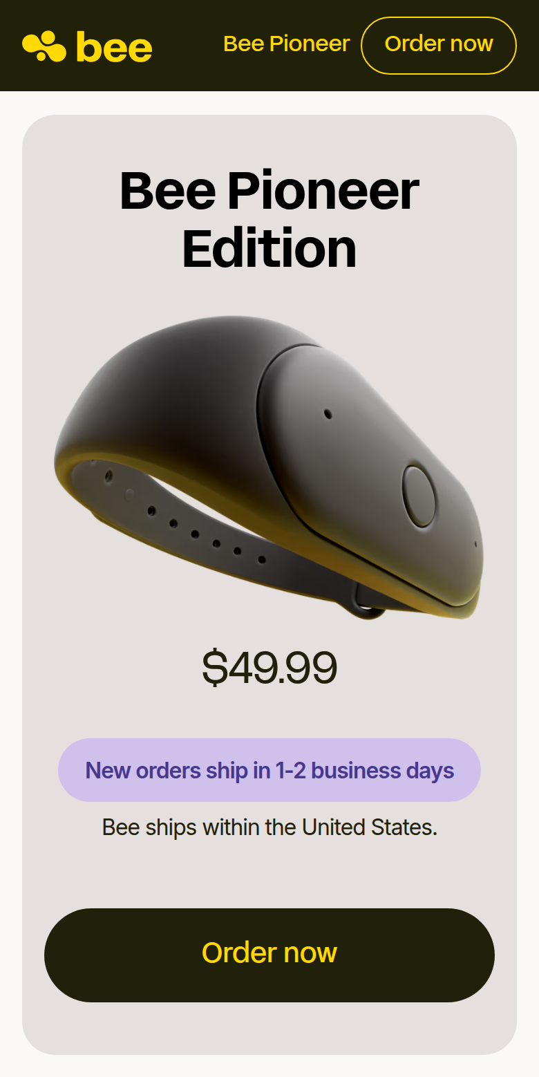 Product Hero section from Bee, on a phone