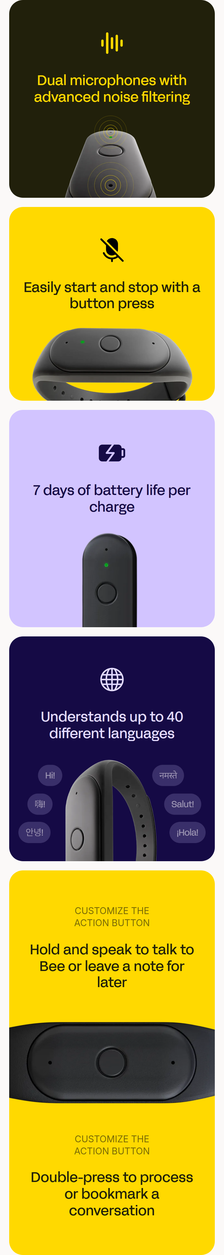 Features section from Bee, on a phone
