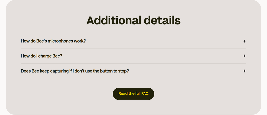 Additional Details section from Bee