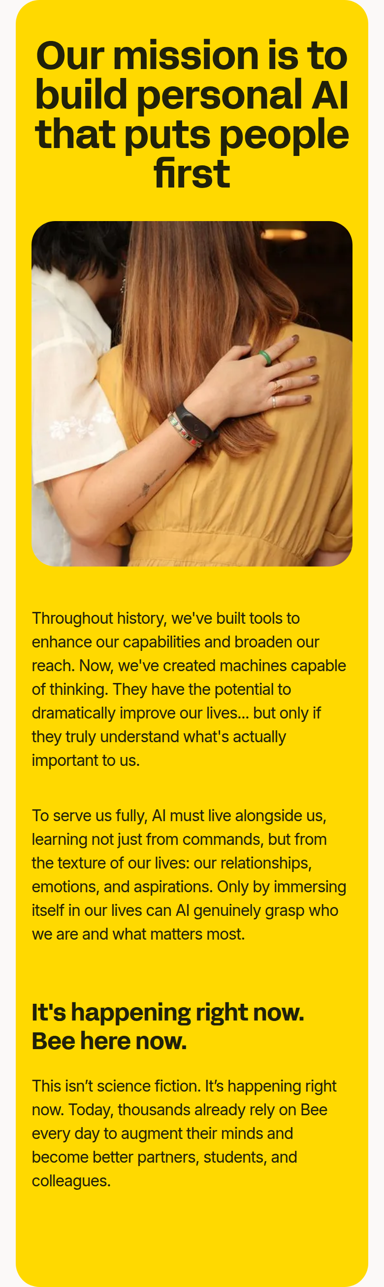 Mission section from Bee, on a phone