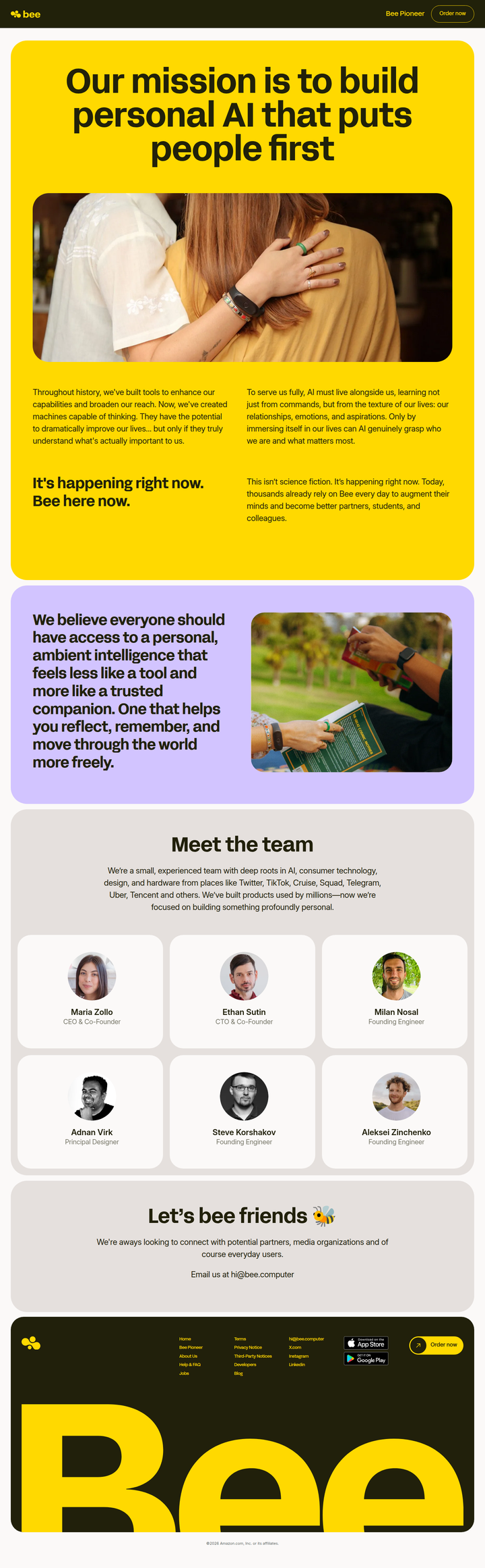 About Us page from Bee