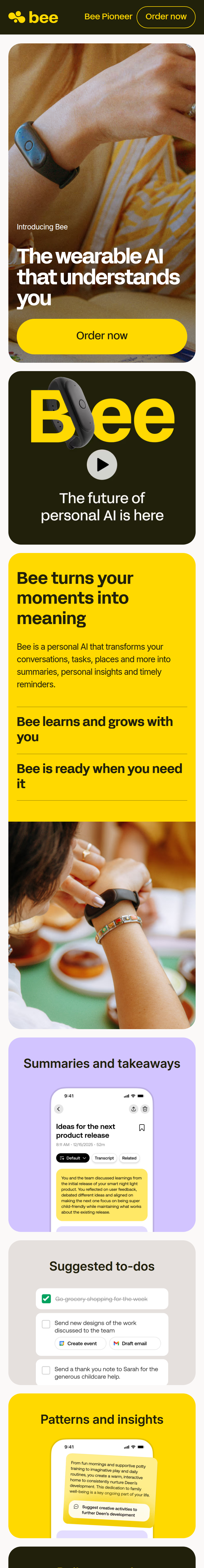 Home page of the Bee website, on a phone