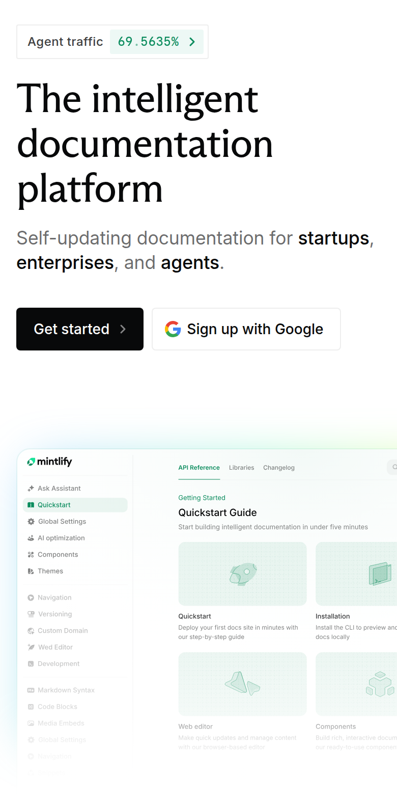 The Intelligent Documentation Platform section from Mintlify, on a phone