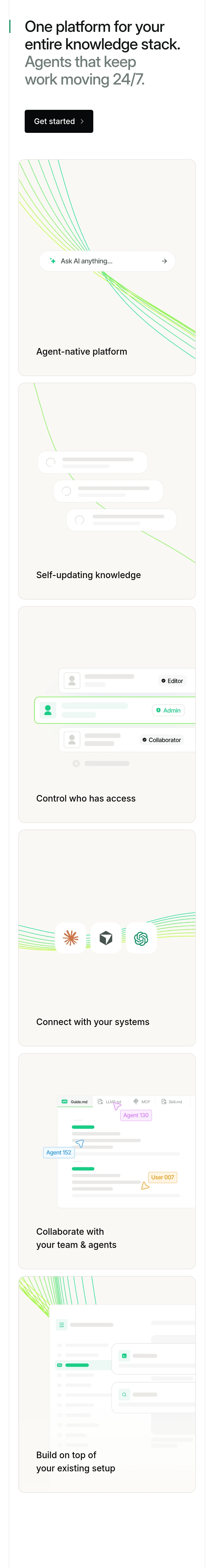One Platform for Your Knowledge Stack section from Mintlify, on a phone