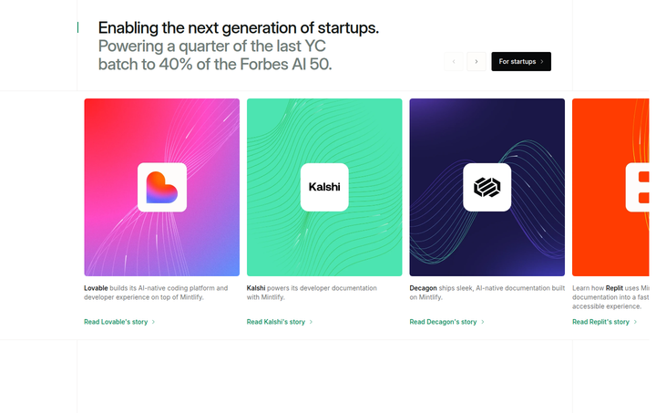 Enabling the Next Generation of Startups section from Mintlify