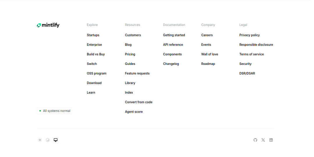 Footer section from Mintlify