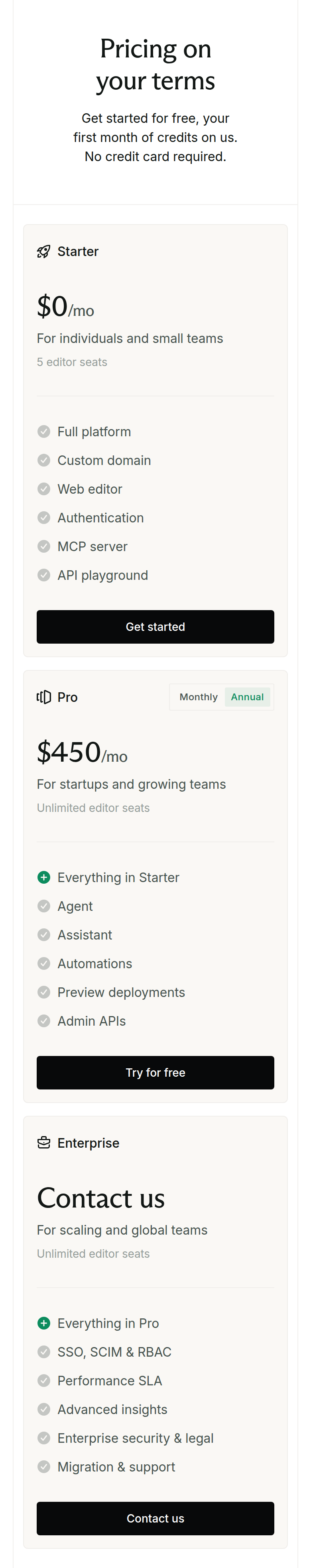 Pricing on Your Terms section from Mintlify, on a phone