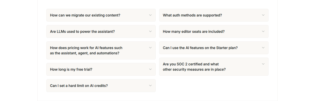 Pricing FAQ section from Mintlify