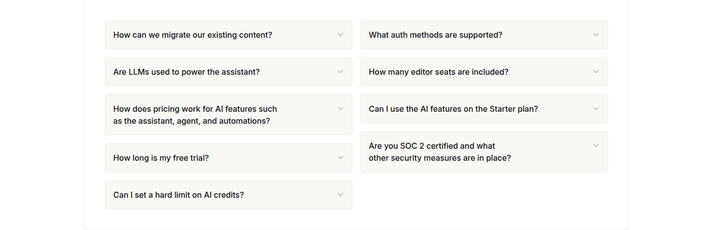 Pricing FAQ section from Mintlify