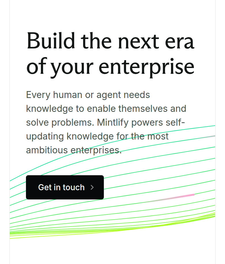 Build the Next Era of Your Enterprise section from Mintlify, on a phone