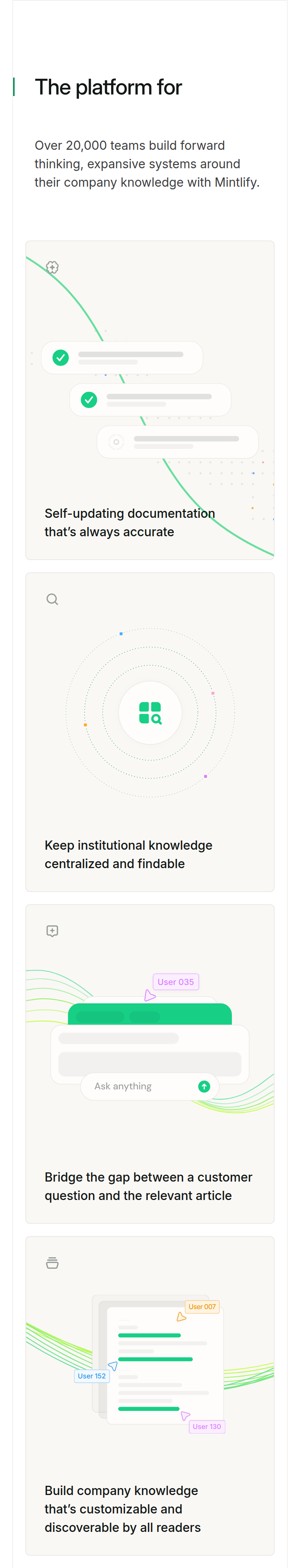 The Platform for Every Team section from Mintlify, on a phone