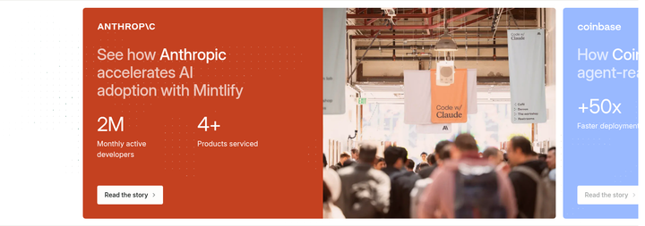 Customer Stories section from Mintlify