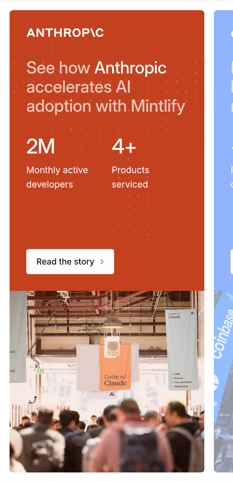 Customer Stories section from Mintlify, on a phone