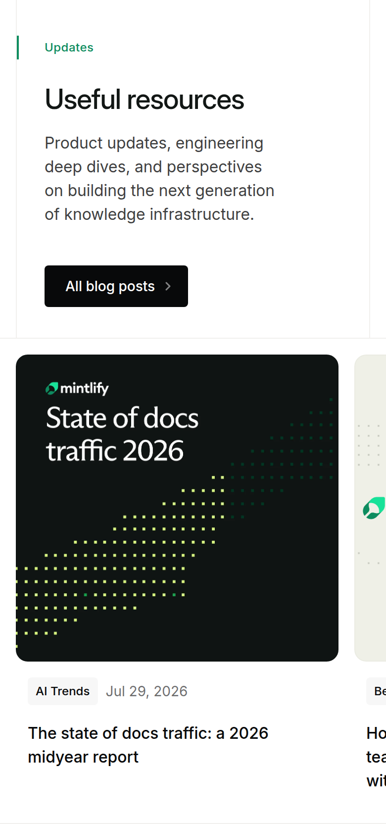 Useful Resources section from Mintlify, on a phone