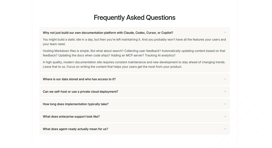 Frequently Asked Questions section from Mintlify