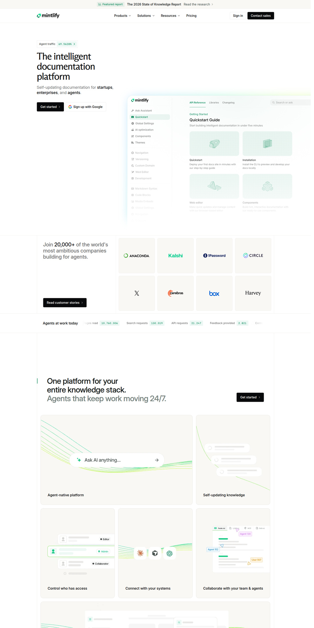 Home page of the Mintlify website
