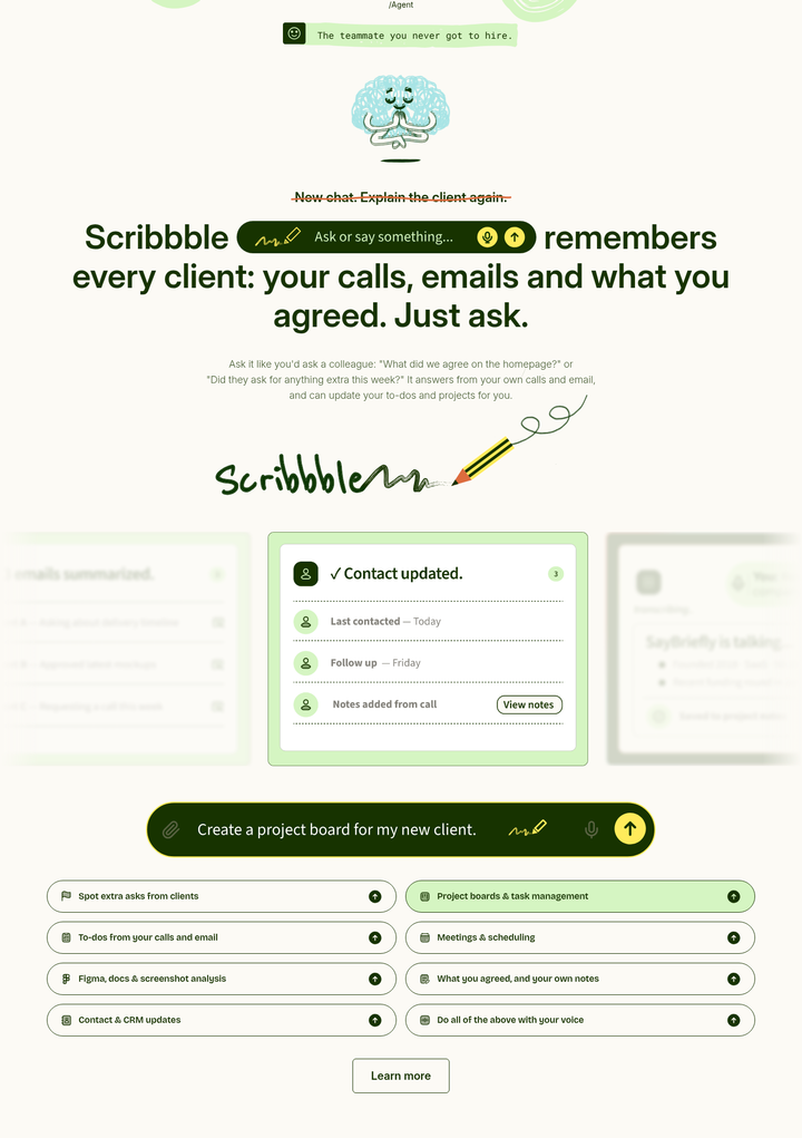 Scribbble Remembers Every Client section from SayBriefly