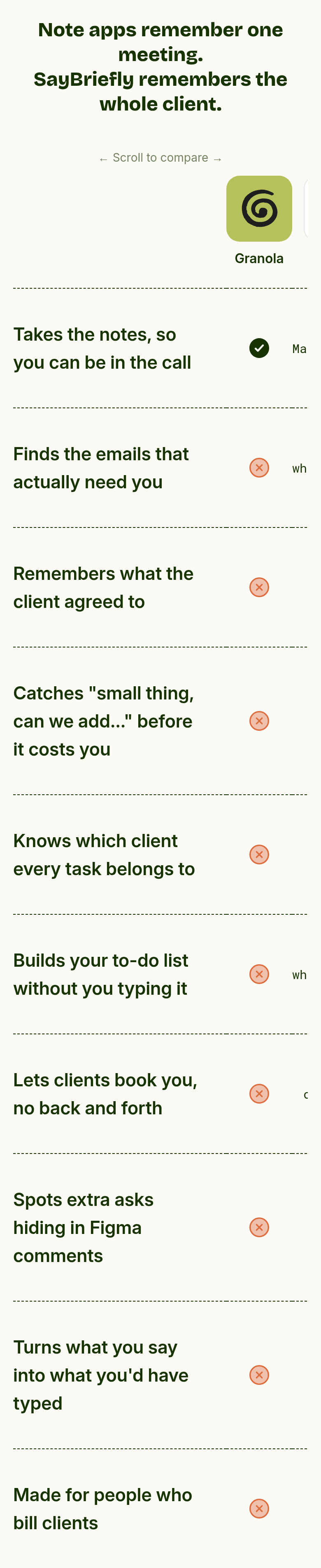 SayBriefly Remembers the Deal section from SayBriefly, on a phone