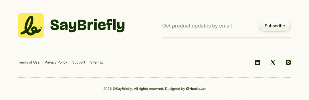 Footer section from SayBriefly