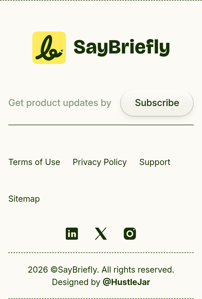 Footer section from SayBriefly, on a phone