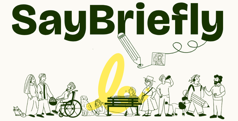 SayBriefly Wordmark section from SayBriefly, on a phone
