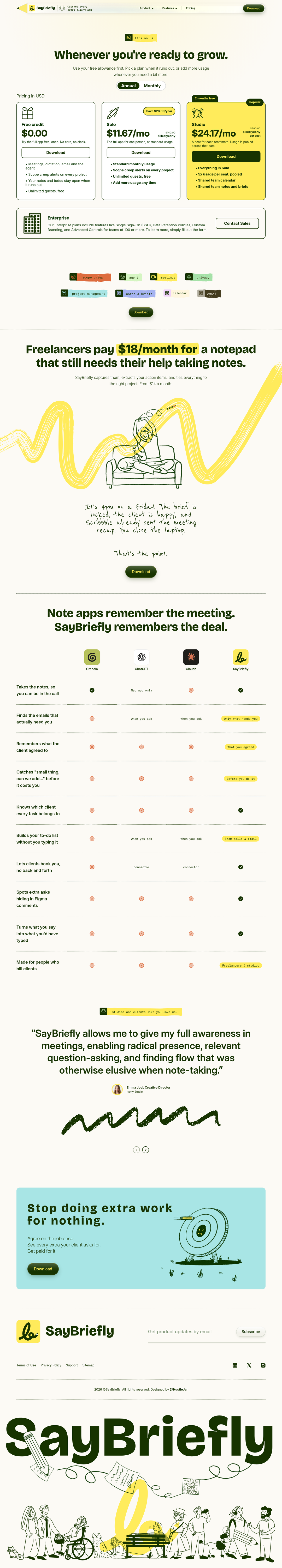 Pricing page of SayBriefly