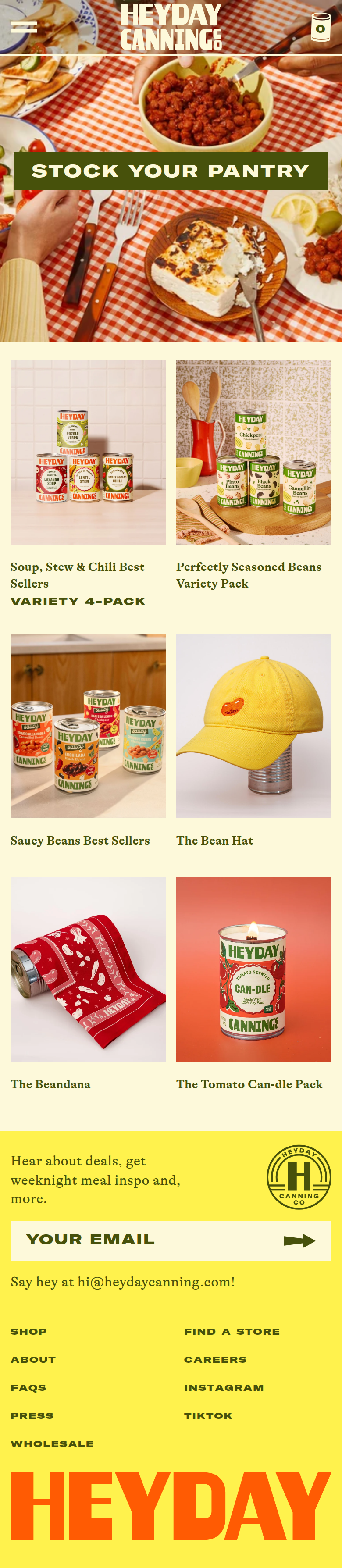 Shop All page of Heyday Canning, on a phone