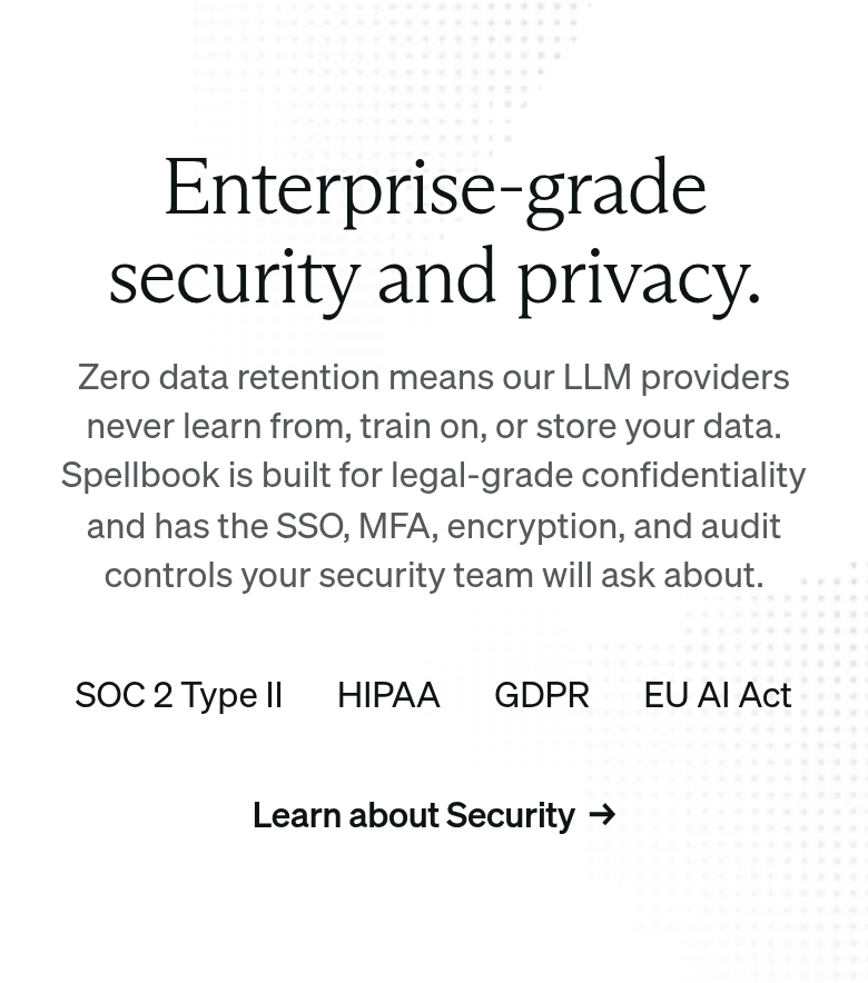Security and Privacy section from Spellbook, on a phone