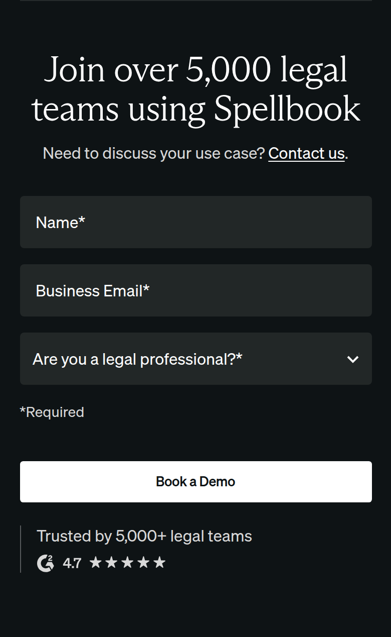 Demo Form section from Spellbook, on a phone